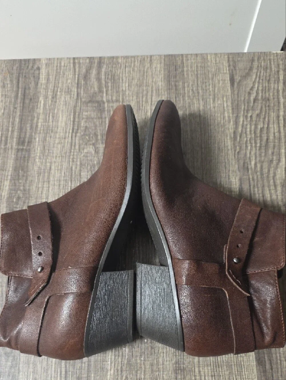 Clarks Dark Brown Leather Ankle Booties with Strap Detail Size 9